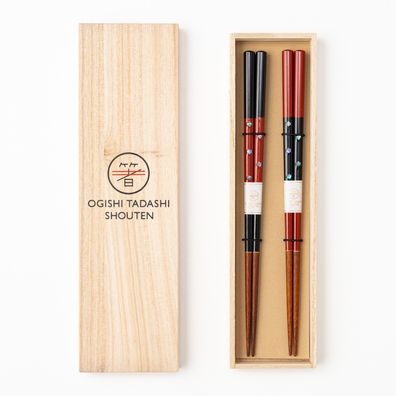 Ogishi Tadashi Shoten Heart Shell Pair Set In Paulownia Box