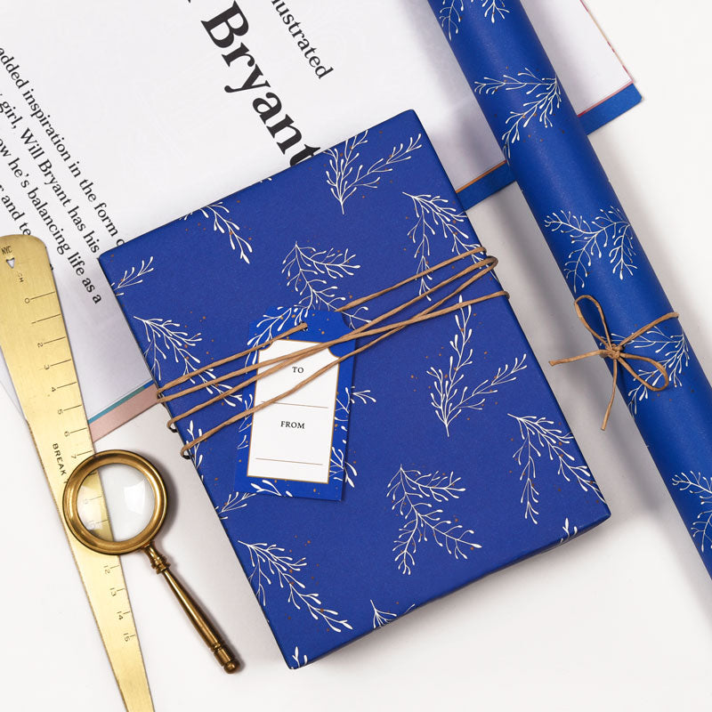 Paperplay Gift Wrapping Paper - Blue Floral Plant 